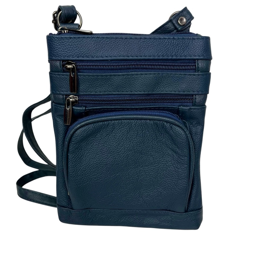 Unbranded Organizer Crossbody Dark Blue Faux Leather Handbag